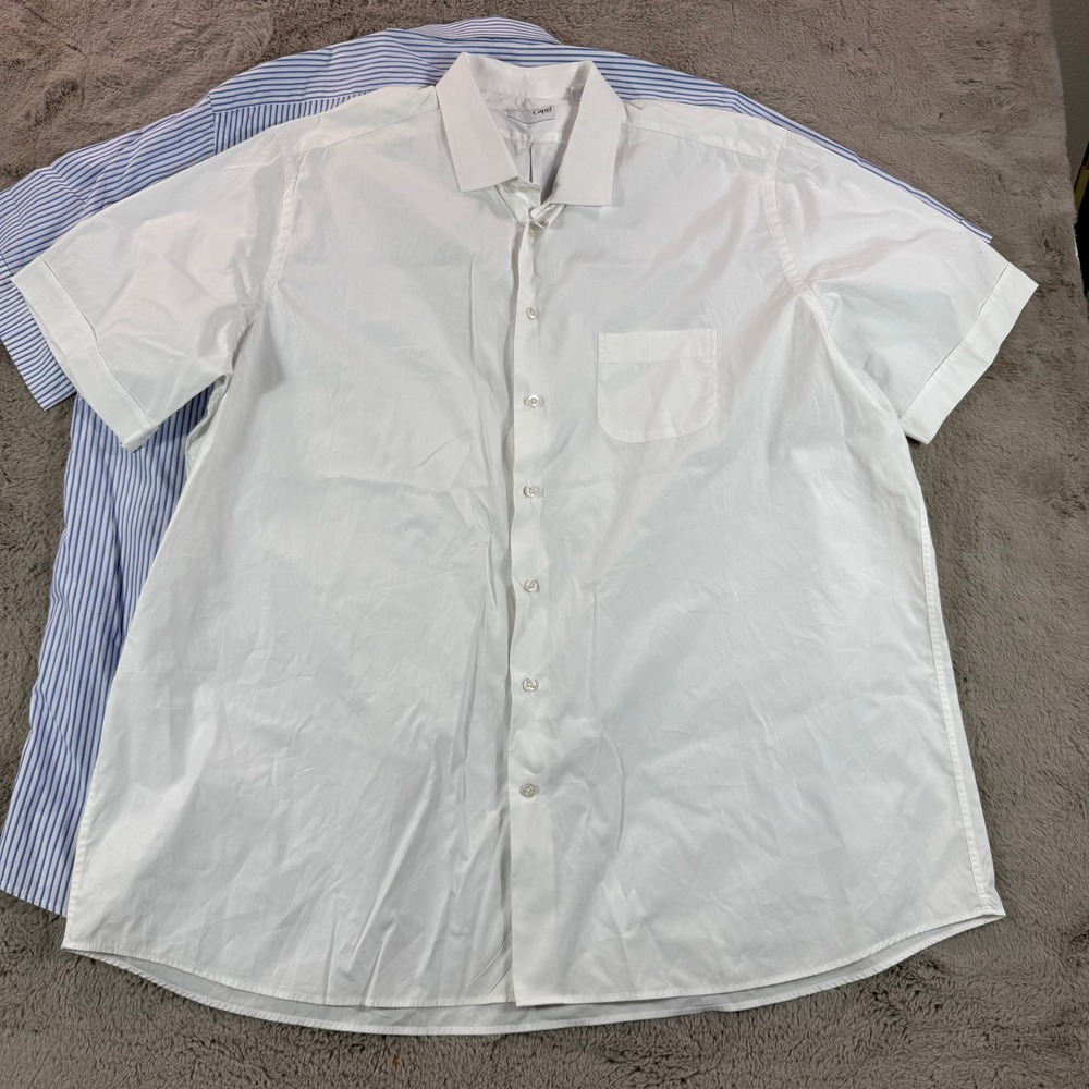 Bundle 2 Capel Paris Men Short Sleeve Shirt White Blue Stripe France Career 3XL‎